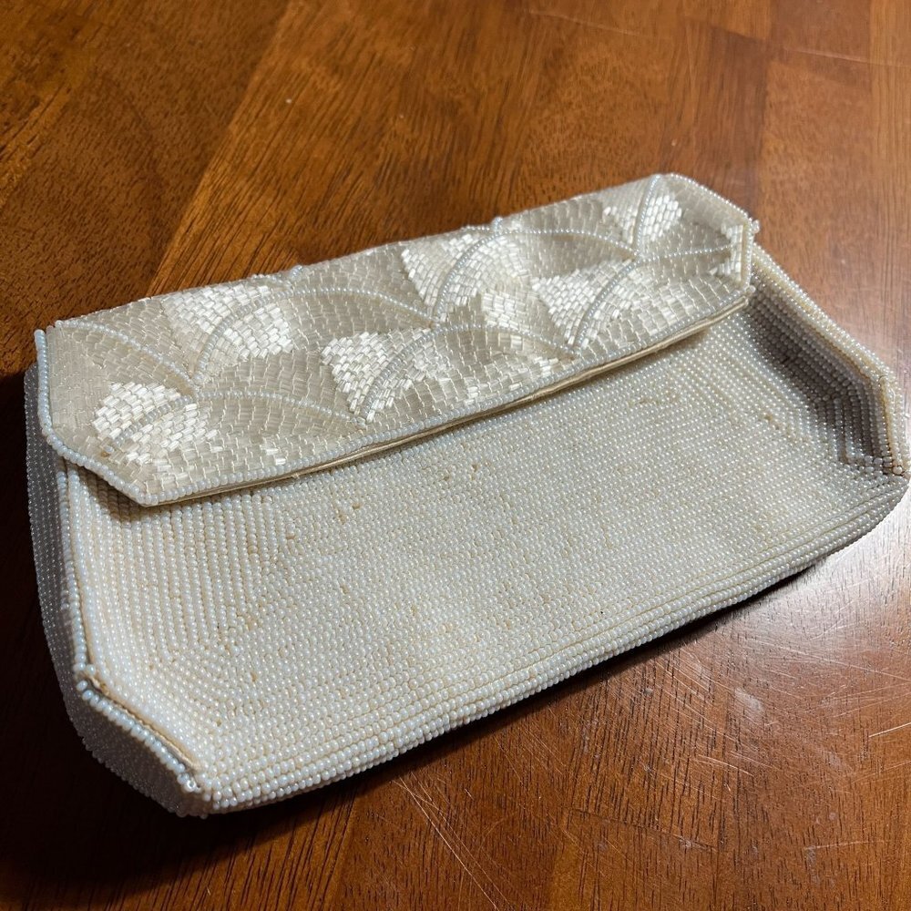 Vintage Japanese Glam Glass Beaded Clutch Purse 8x5 Romantic Funky‎ Boho Flapper